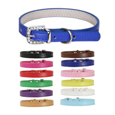 PU Leather Dog collar Puppy Cat Black Blue Red Small Medium