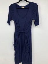 Meadow Rue womens dress XS faux wrap pockets blue stretch jersey scoop neck