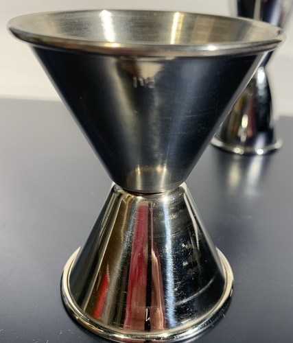 Set Vintage Doppio Lato Jigger Metallo Barware Acciaio Inox Made In USA - Foto 3 di 9