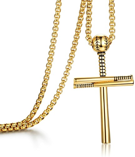 Baseball Bat Cross Pendant Necklace 