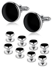 10Pcs Cufflinks for Men Classic Design Carbon Fiber Cufflinks Tuxedo Shirt St...