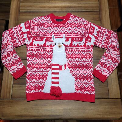 Blizzard Bay LS Llama Christmas Sweater Red White Size Medium