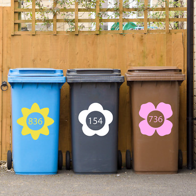 Cartoon Blume Rollkorb personalisierter Aufkleber Mülleimer Nummer Hausnummer