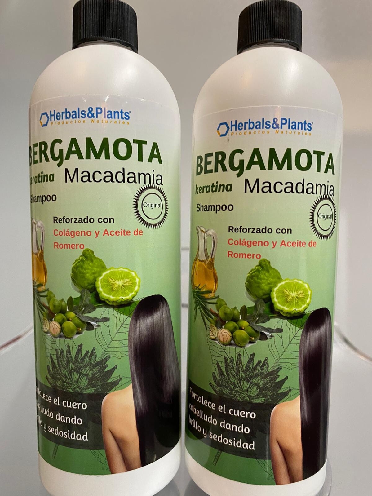 2 Shampoo Bergamota Macadamia Reforzado Colageno Aceite Romero Hecho en