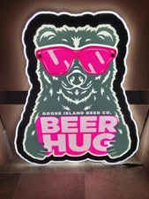 Goose island beer bear hug light up led sign man cave game room Chicago new