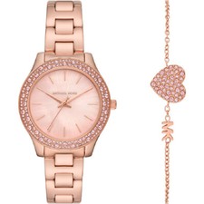 Orologio Donna + Bracciale MICHAEL KORS LILIANE MK1068SET Acciaio Rosè Swarovski