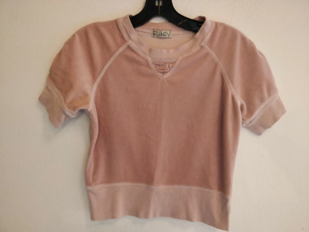 Riley Vintage Free People Crop Stretch Velour Pink Soft Sweatshirt Henley top