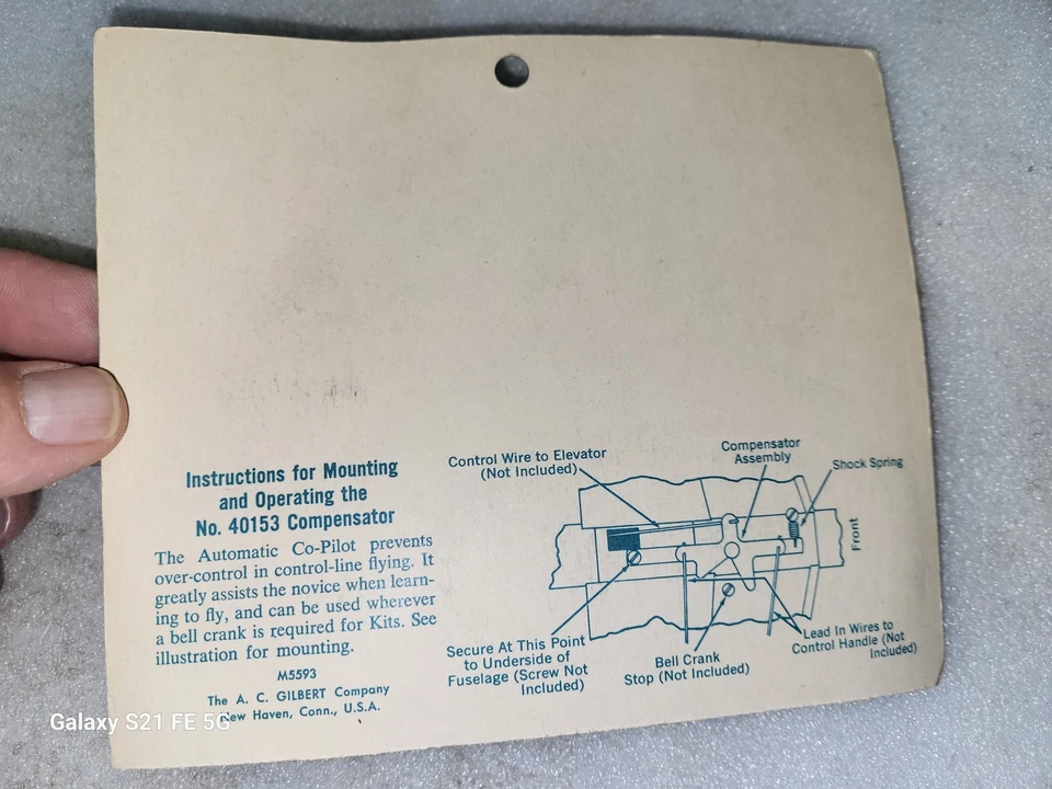 NOS Gilbert American Flyer R/C Airplane Automatic Co Pilot Compensator Arm - Image 3 of 3