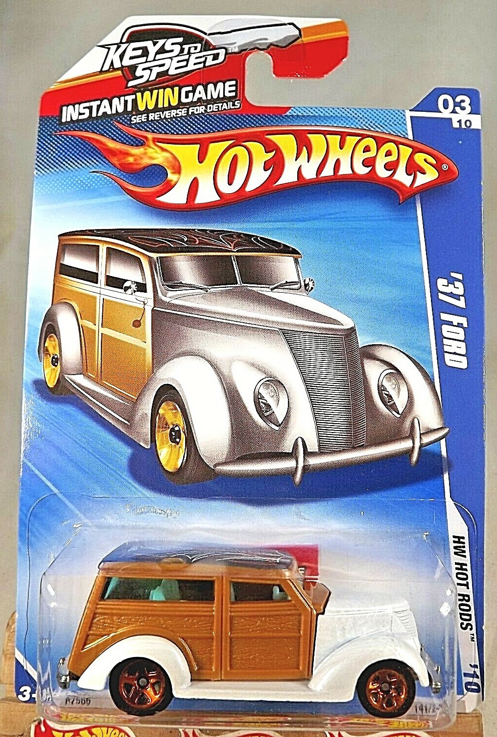 2010 Hot Wheels #141 HW Hot Rods 3/10 '37 FORD Woodie White-Tan w/Copper 5 Spoke