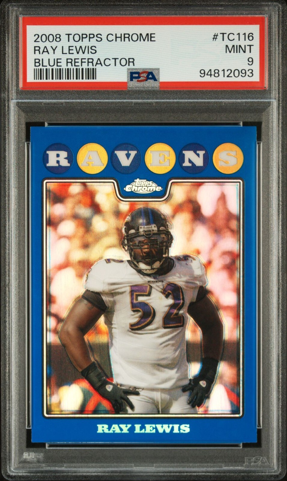 2008 Topps Chrome TC116 Ray Lewis Blue Refractor PSA 9 Mint Pop 3