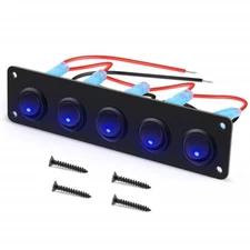 5 Gang Toggle Rocker Switch Panel For Car Boat Marine RV Truck Blue LED 12V