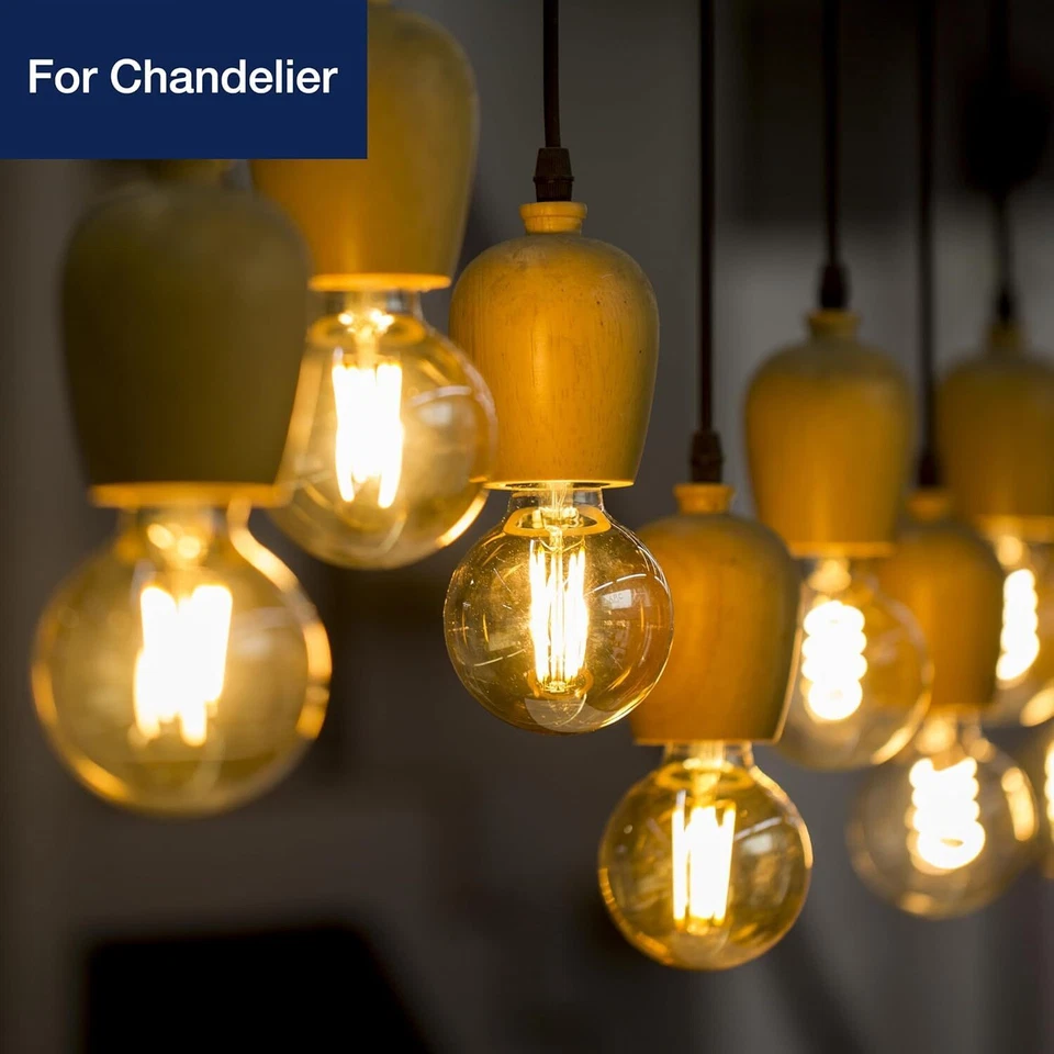 4PK LED G16 Dimmable Globe Light Bulb, Candelabra Filament, 4W(40W), E12, 2700K - Image 3 of 4