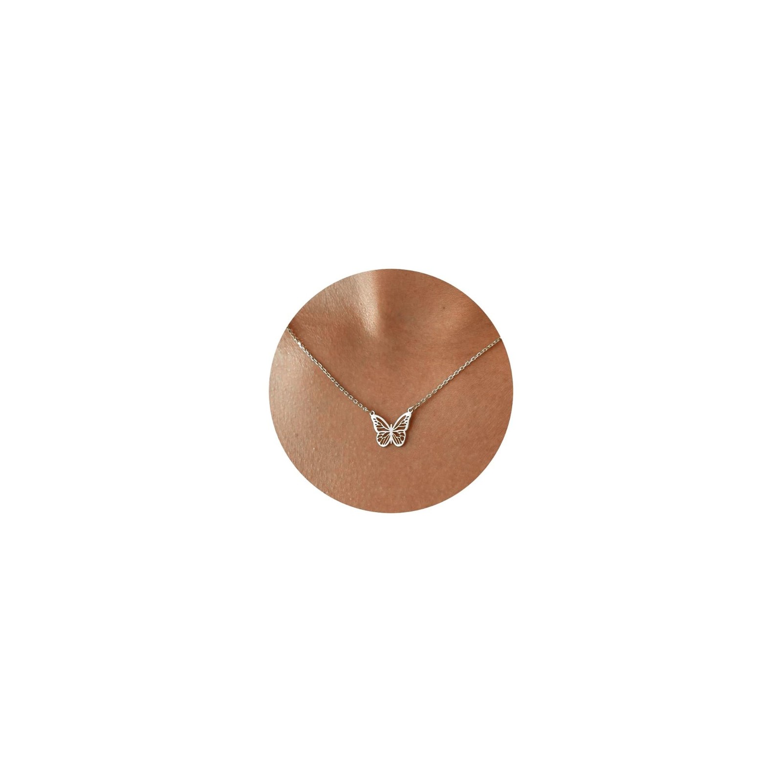 Collier papillon en plaqué or 18k pour femme avec gravure fine