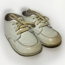 Vintage Stride Rite Size 5.5 E Hard Bottom Baby Shoes White Leather Lace Up