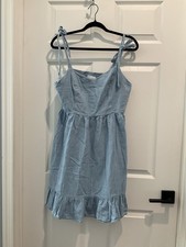 Old Navy Light Blue Chambray Smocked Ruffle Strap Sundress Square Neck L