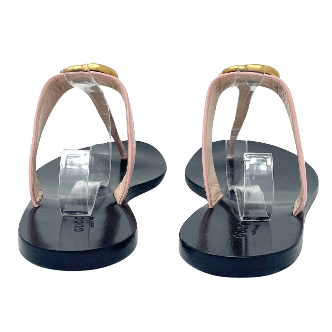 Gucci Shoes Marmont Thong Flat Sandals Pink Leather Gold GG Logo Monogram 38.5 thumbnail 6