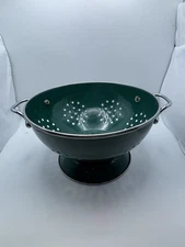 Vintage Hunter Green Enamel Colander Unbranded Cooking Utensil *See Photos* 