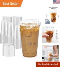 100 Pack - 24 oz Clear Plastic Cups with Sip Lids