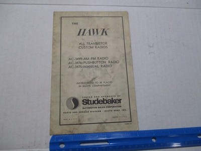 Studebaker Hawk All Transistor Custom Radio Brochure AC 3499 AM FM AC3476 PB
