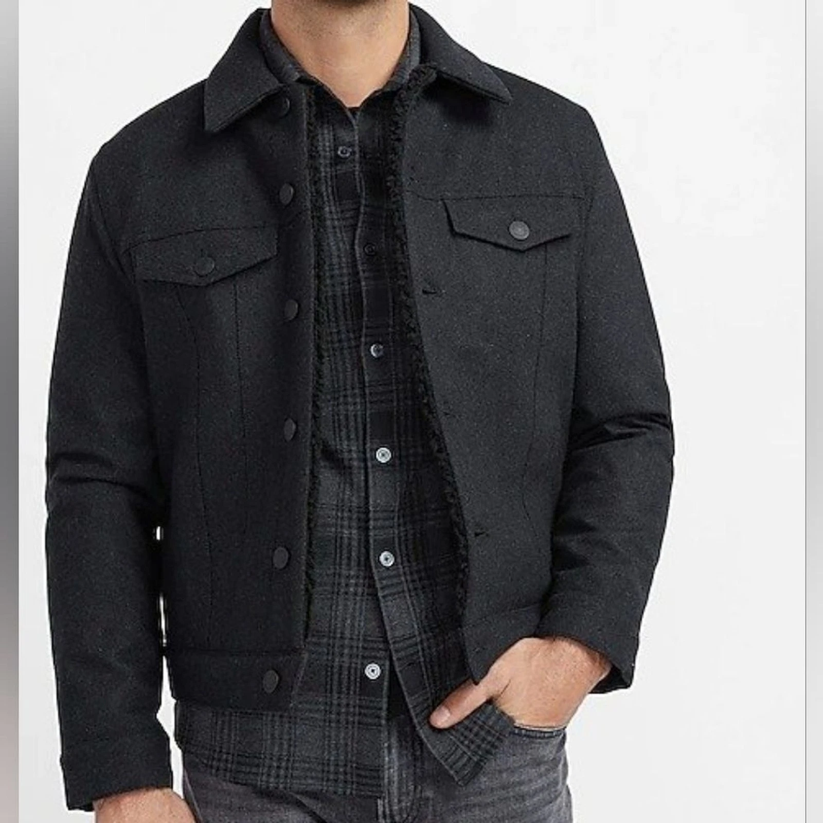 Men's Express Wool Sherpa Lined Trucker Jacket XL Charcoal