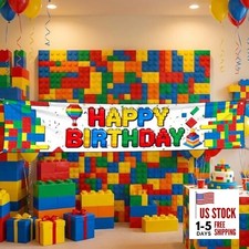 Building Blocks Happy Birthday Banner - Colorful Brick Themed Party