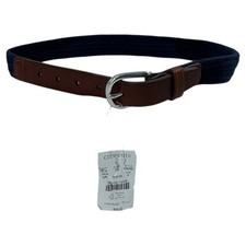 Crewcuts Navy Braided Stretch Belt Leather Trim Silver Buckle Size S