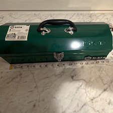 Sata 16in Metal Tool Box W Handle Organizer Tray - Green 95103