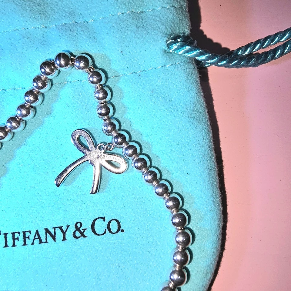 Pulseira de prata esterlina 925 Tiffany & Co fita com miçangas 6,5” - Imagem 3 de 4