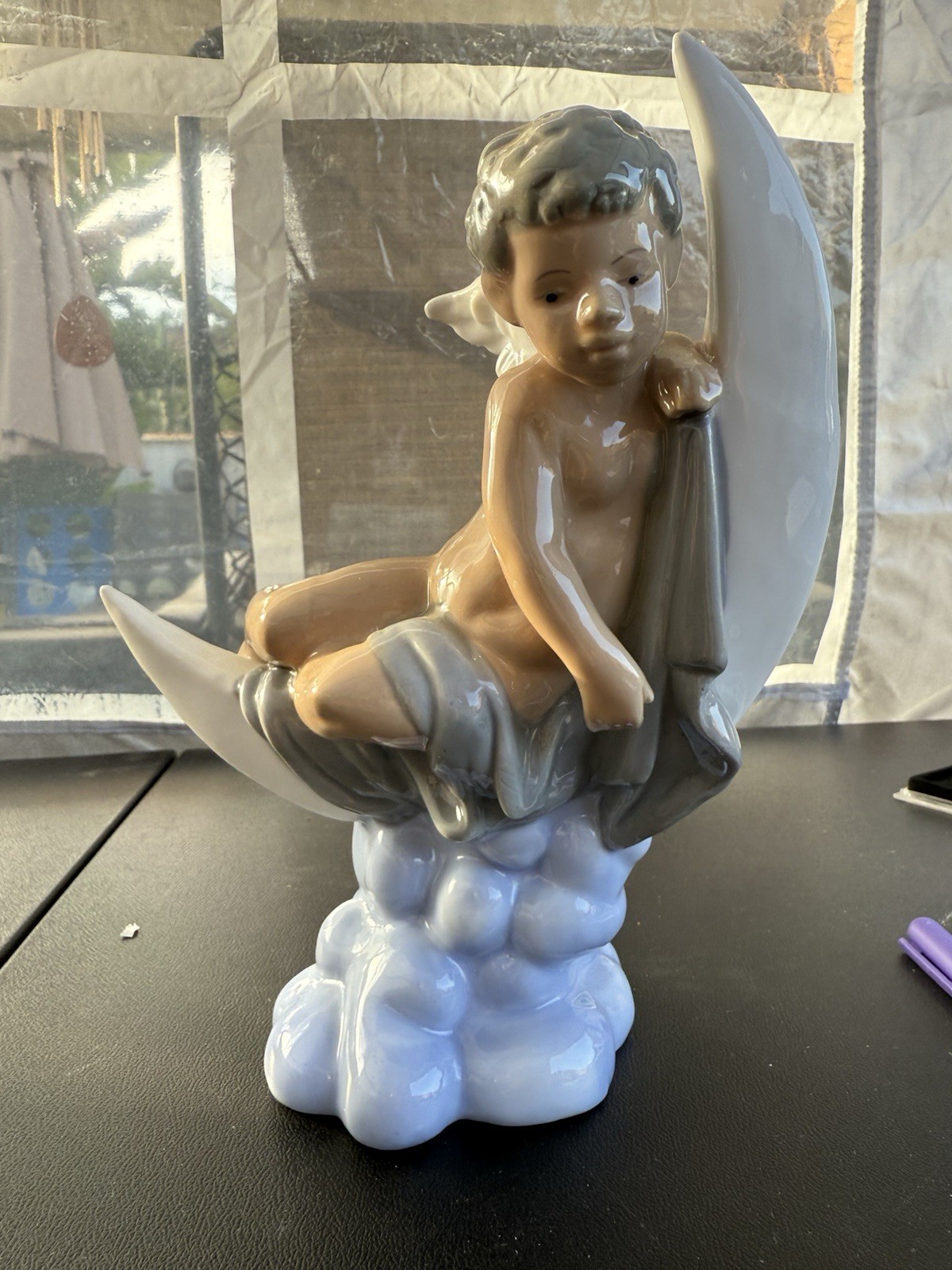 Large Vintage Sleeping Cherub Angel Moon Ceramic Nursery Baby Shower