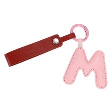 Initial Letter Keychain PU Leather Letter-M Key Chains for Women Pink