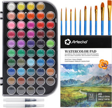 48 Colors Watercolor Paint Set, 10 Brushes