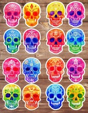 Colorful Skulls Die Cut Vinyl Stickers Set Notebook Laptop WaterBottle