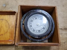 Vtg E.S. Ritchie 3 Inch Marine Nautical Gimbal Ships Compass in Wooden Case Box