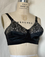 Vtg 1960s MCM BRA "WARNER'S A'LURE" SHEER BLACK NYLON, LACY CUPS, 36-37C