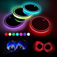 4pcs LED Car Cup Holders, Waterproof Cup Holder with 7 Colors Changing USB