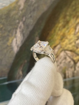 Ring Silber mit großem weißem Zirkonia Stein Damen Versilbert Quadrat Gr. 53-60