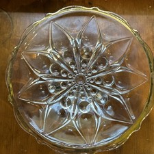 7” Vintage Pressed Glass Footed Bowl. Anchor Hocking Teardrop With Gold Rim