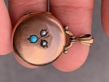 9ct Gold Antique Turquoise Seed Pearl Edwardian Pendant Locket 3.4 Grams 1906
