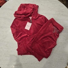 Juicy Couture Rare Size M Coco Red velour rhinestone bling tracksuit Y2k New