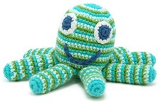Gigamic Pebble Handmade Octopus Rattle Green Striped Crochet Baby Toy, Fair