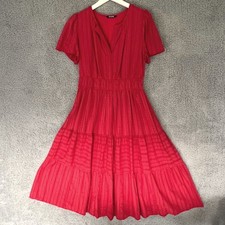 BTFBM Brick Red Cotton Tiered Midi Dress L Romantic Boho Textured Casual