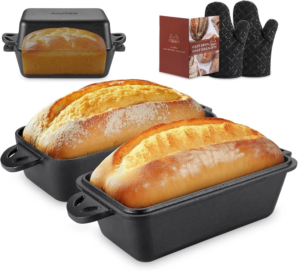 Gusseisen Laibform mit Deckel 9x5 Zoll - Brotbackformen für selbstgebackenes Brot, ... - Bild 2 von 4