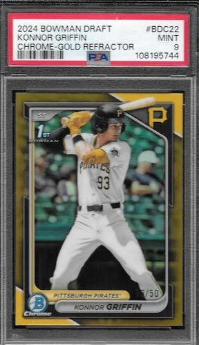 2024 Bowman Chrome Draft Gold Refractor 18/50 Konnor Griffin PSA 9 Pirates