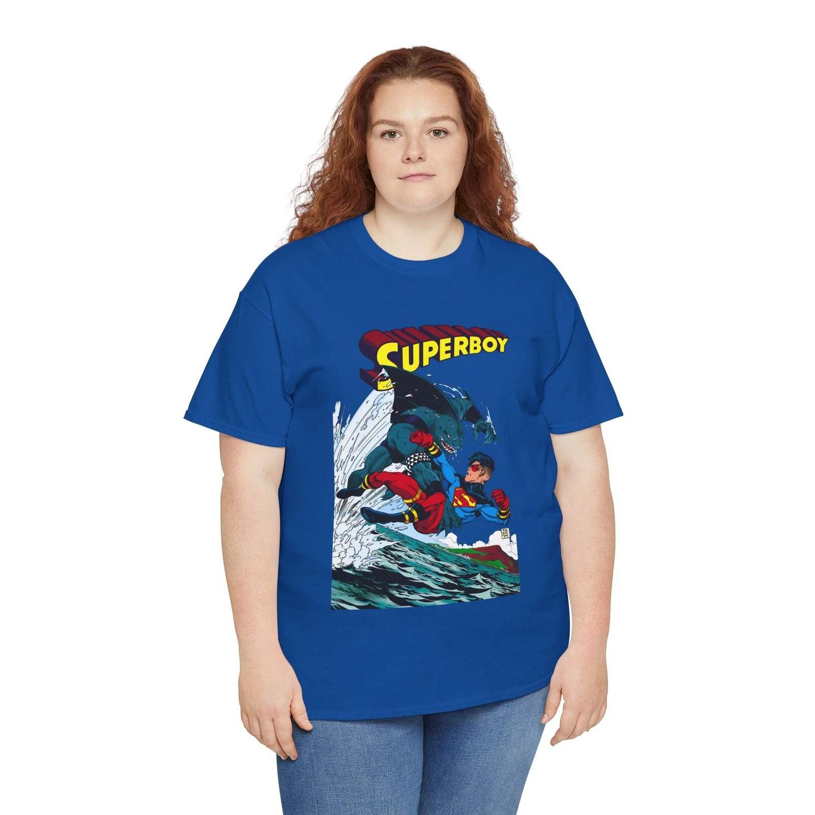 Superboy Vs King Shark T-Shirt - Tom Grummett Art - Superman Family - DC Comics
