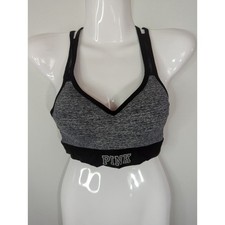 Pink Victoria  s Secret Ultimate Gray  Black Strappy V-Neck Sports Bra Size XS