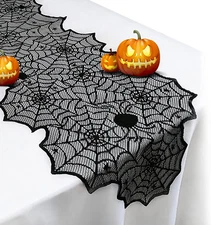 Halloween Table Runner - Black Lace Spider Web Table Runners for Halloween Decor