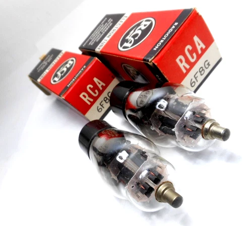 Matched PAIR RCA 6F8G Tubes Full Mica Black Parallel T-Plates NOS NIB 1960s