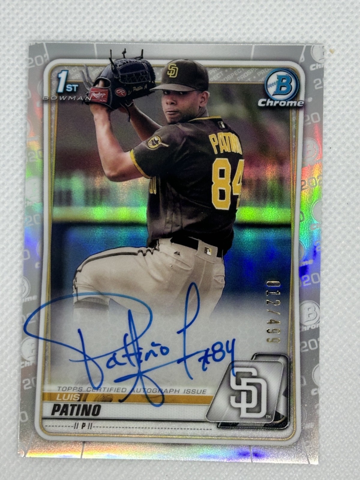 2020 Bowman Chrome 1st LUIS PATINO #/499 Rookie Card Auto Autograph Refractor RC