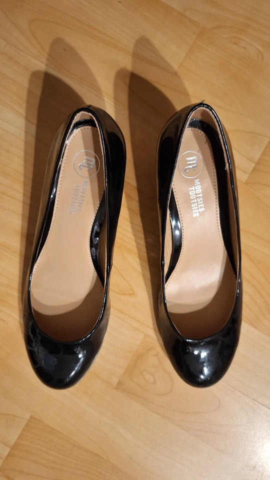 Zapatos de salón Mootsies Tootsies de tacón de gatito para mujer talla 9 negros brillantes punta redonda sin cordones Foto 3 de 4