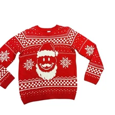 Holiday Times Red Smiley Face Santa Christmas Sweater Youth XXL
